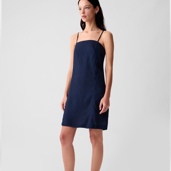 NWT linen-blend mini dress in indigo - Picture 3 of 7